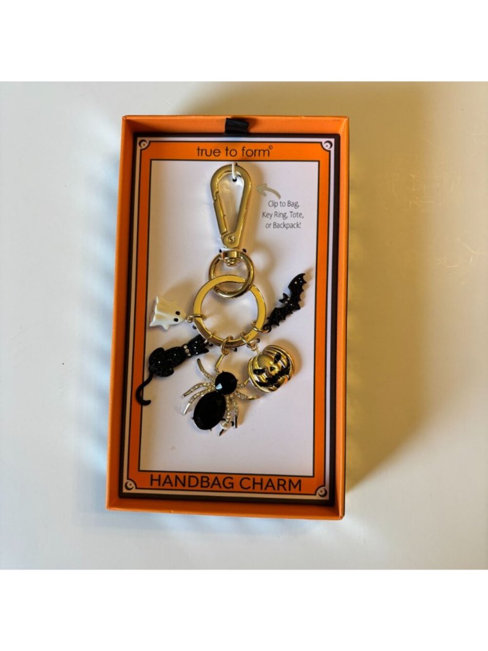 True To Form Halloween Handbag Charm Pumpkin Spider Black Cat Ghost Keyring Clip - Picture 13 of 13